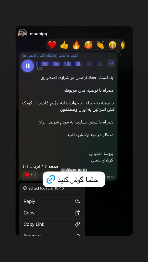  جدید ترین استوری اینستاگرام پریسا آشتیانی