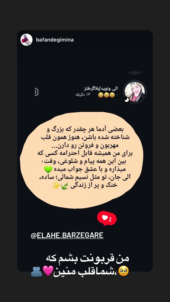  جدید ترین استوری اینستاگرام الهه برزگر