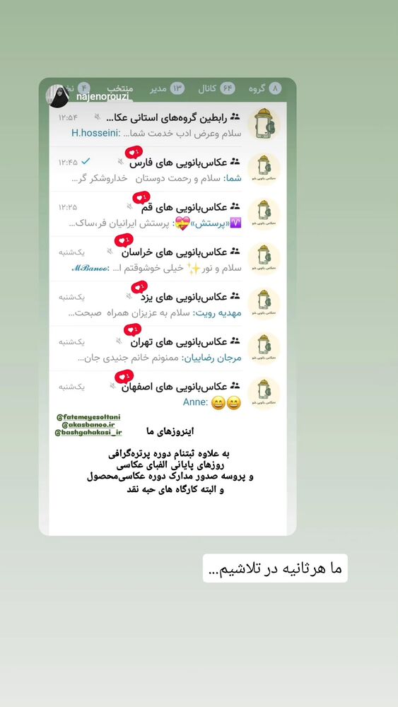  جدید ترین استوری اینستاگرام فاطمه سلطانی