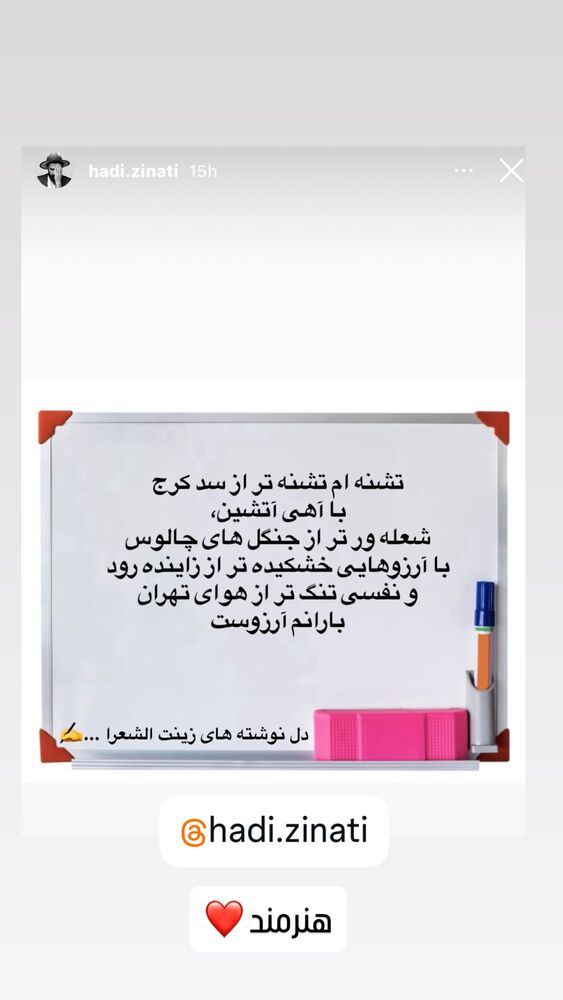  جدید ترین استوری اینستاگرام حامد همایون