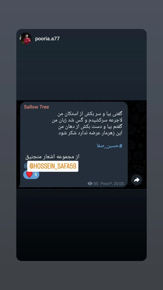  جدید ترین استوری اینستاگرام حسین صفا