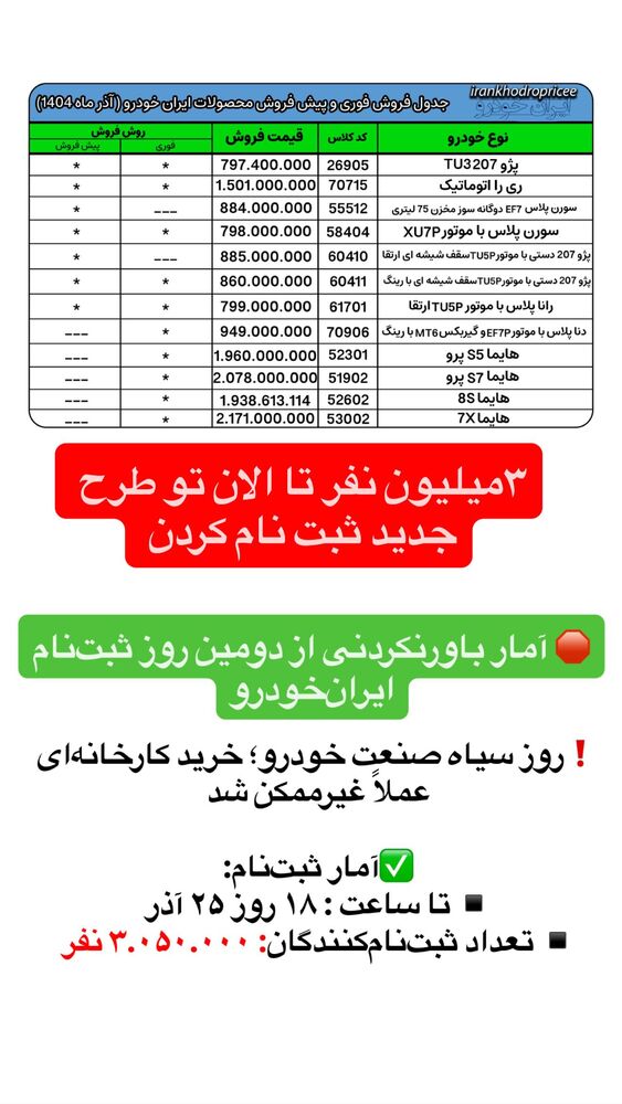  جدید ترین استوری اینستاگرام قیمت روز خودرو ها