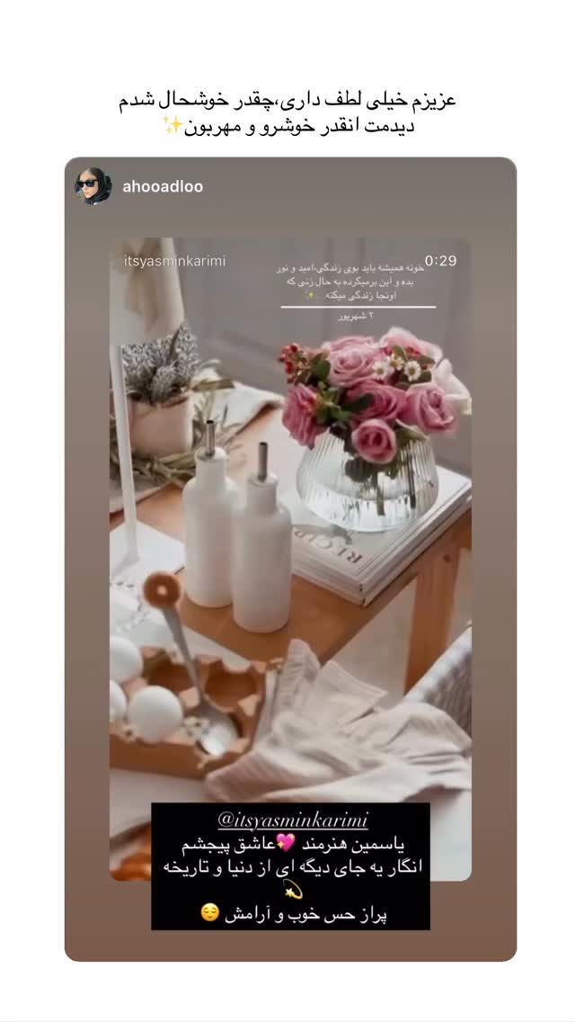  جدید ترین استوری اینستاگرام یاسمین کریمی