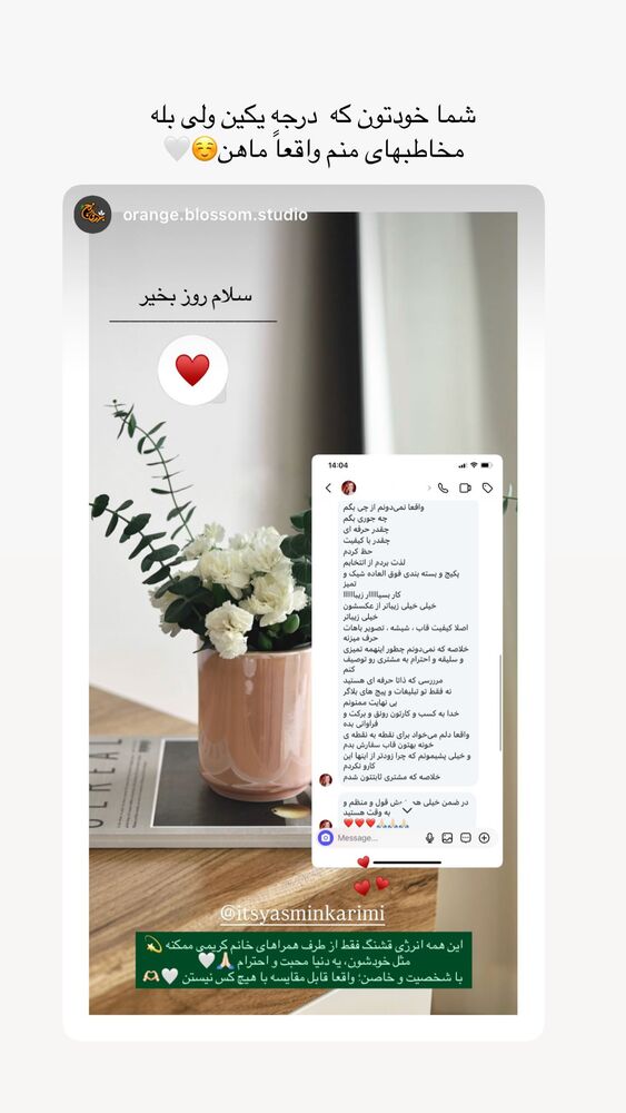  جدید ترین استوری اینستاگرام یاسمین کریمی