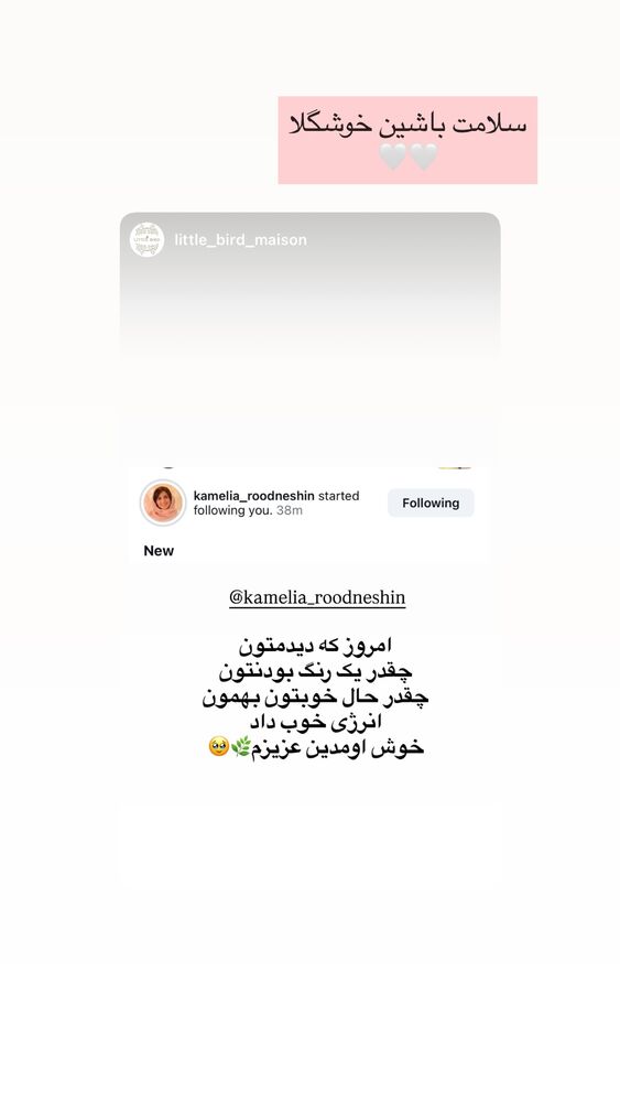  جدید ترین استوری اینستاگرام كامليا رودنشين