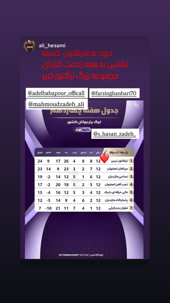  جدید ترین استوری اینستاگرام علی محمود زاده