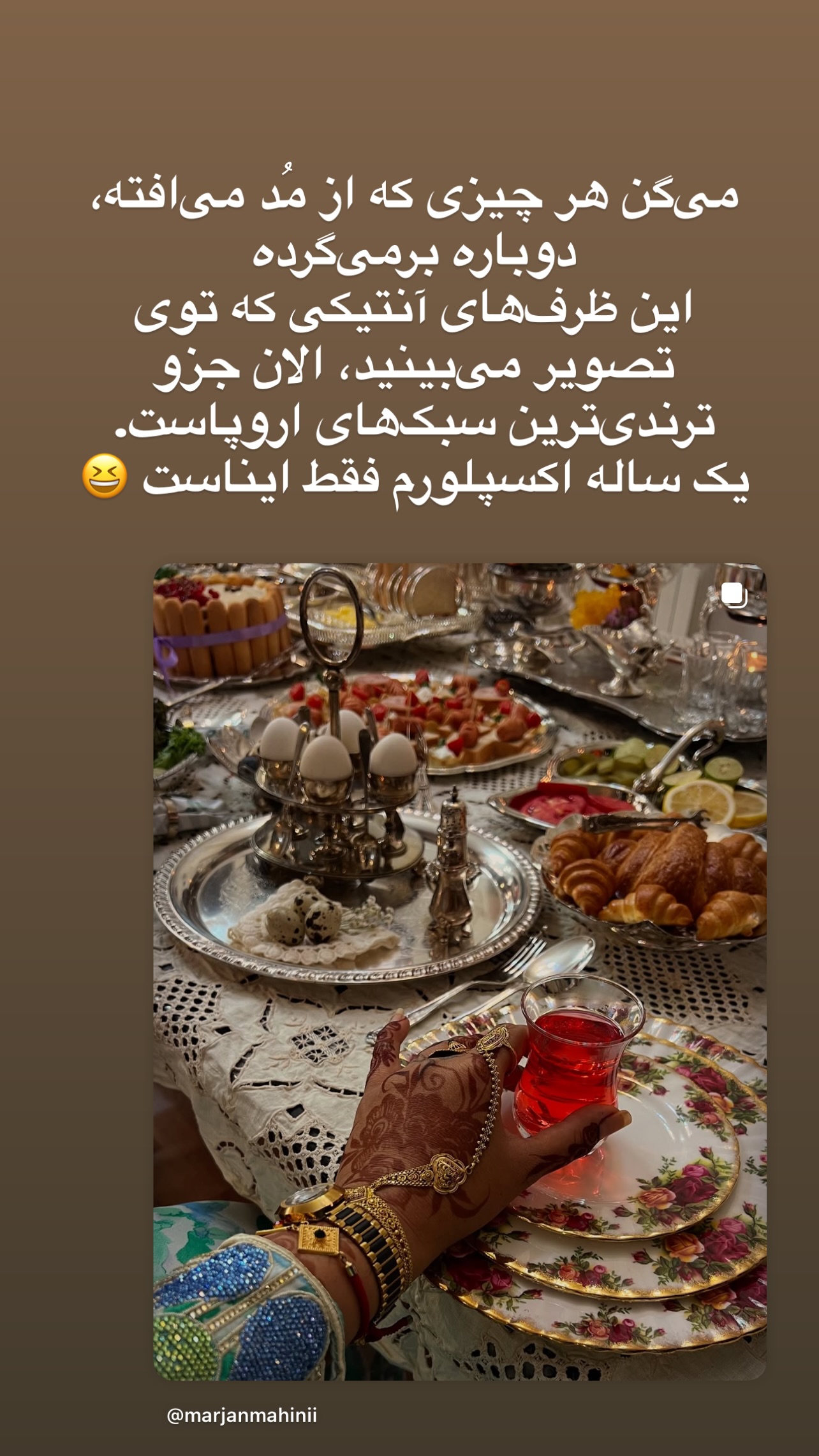  جدید ترین استوری اینستاگرام مرجان ماهینی
