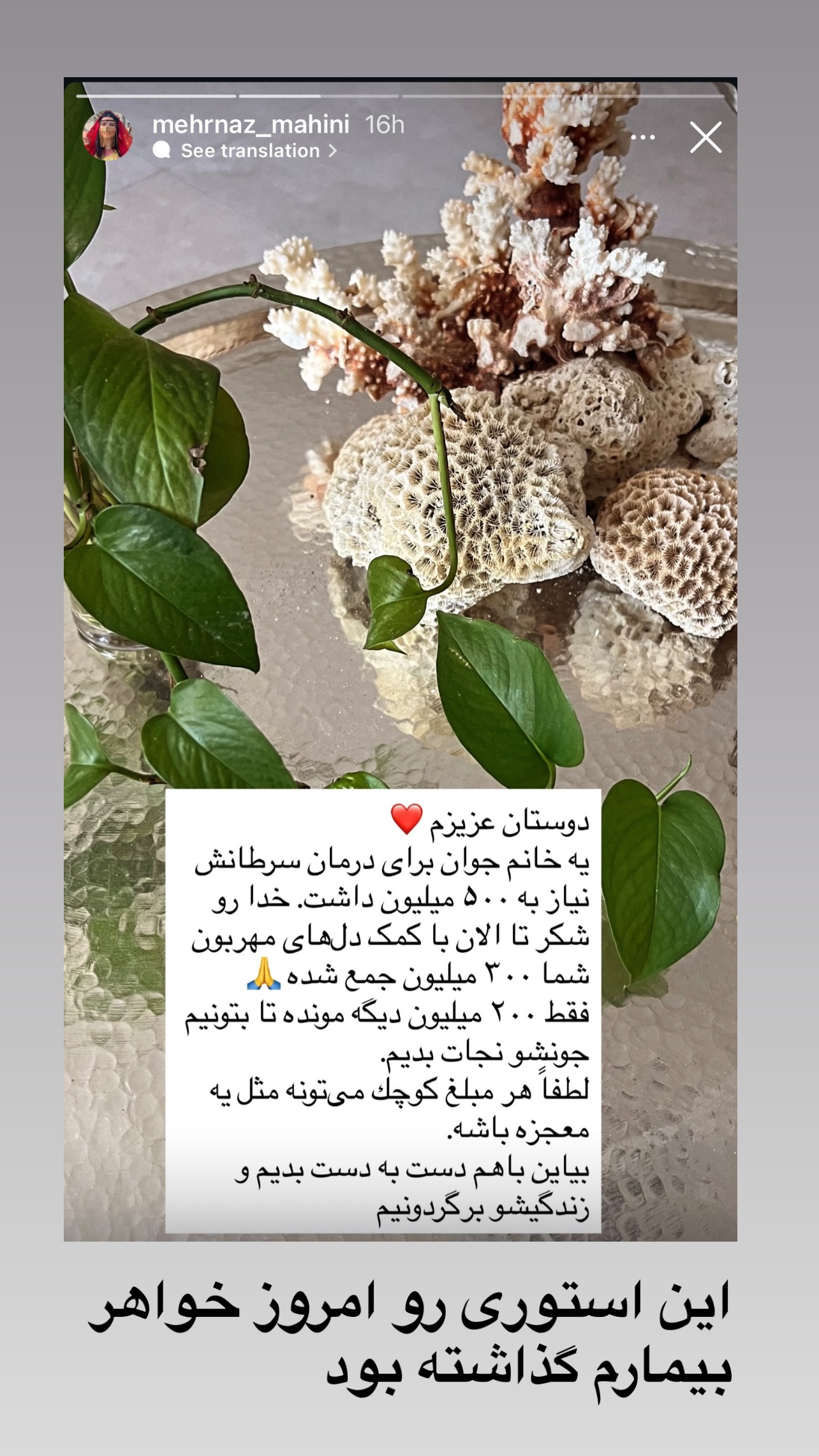  جدید ترین استوری اینستاگرام مرجان ماهینی