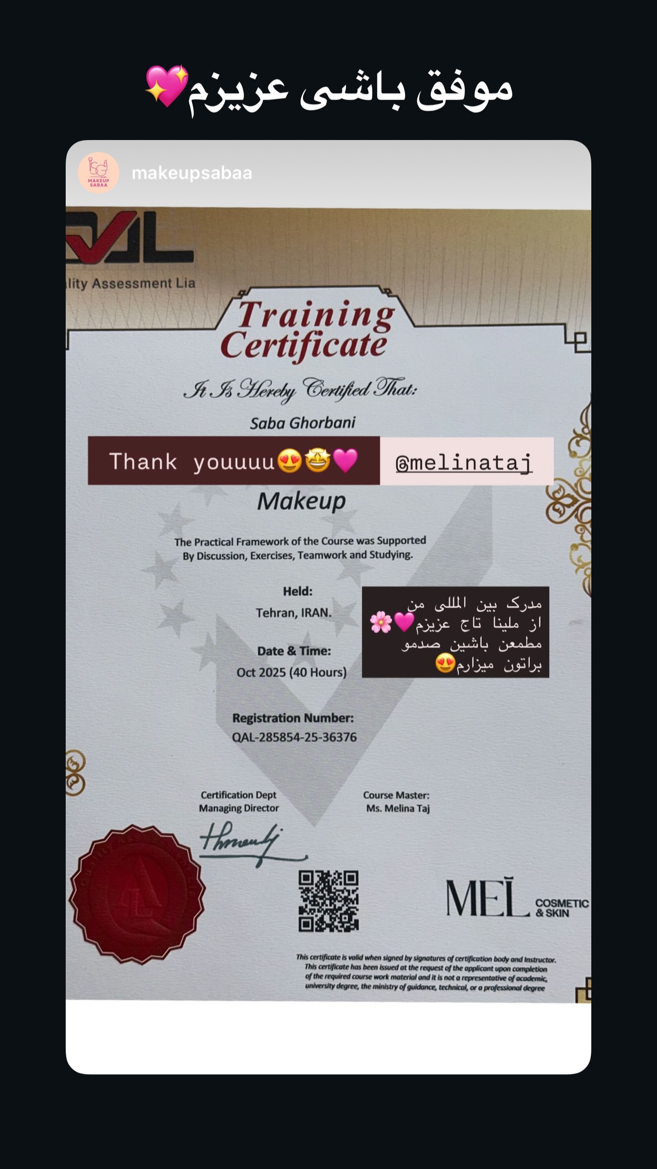  جدید ترین استوری اینستاگرام ملینا تاج