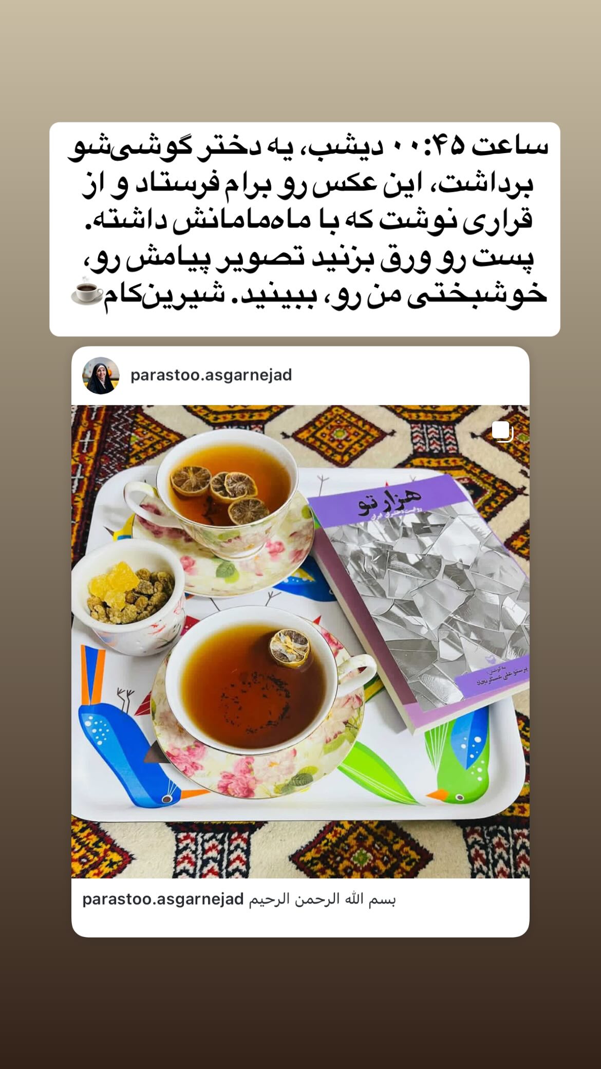  جدید ترین استوری اینستاگرام پرستو علی عسگرنجاد