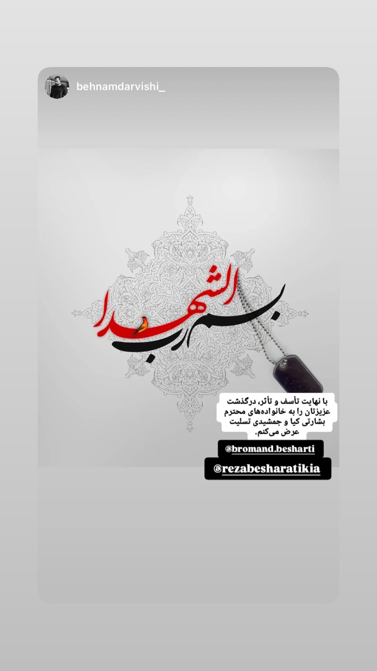  جدید ترین استوری اینستاگرام رضا بشارتی کیا