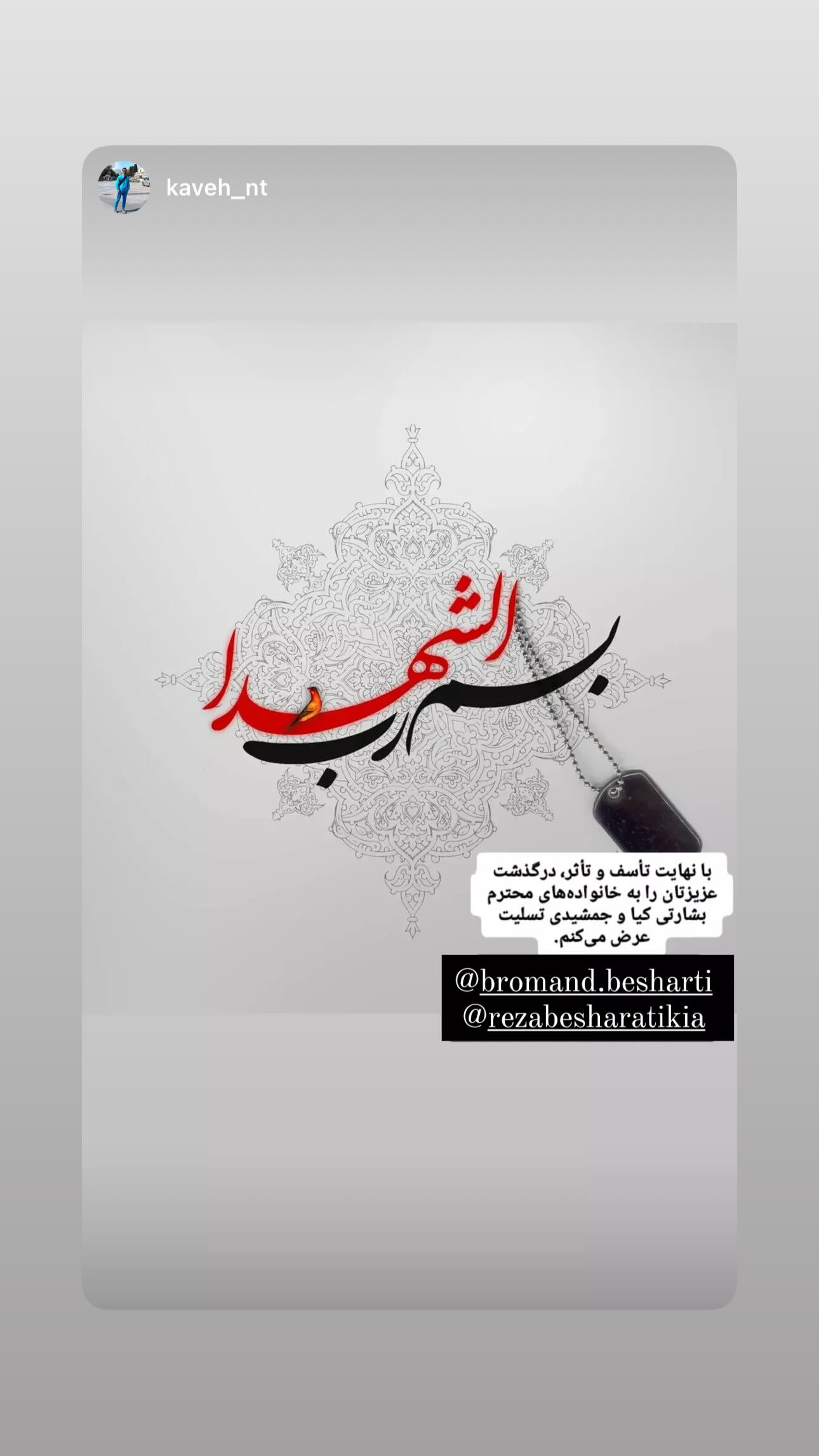  جدید ترین استوری اینستاگرام رضا بشارتی کیا