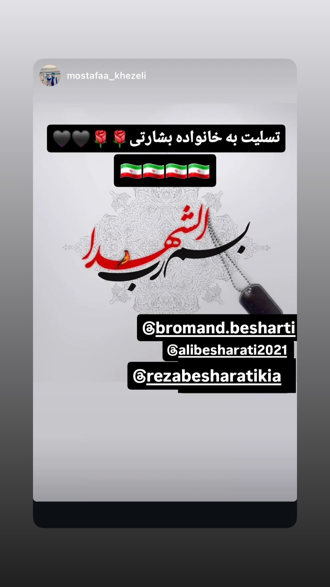 جدید ترین استوری اینستاگرام رضا بشارتی کیا