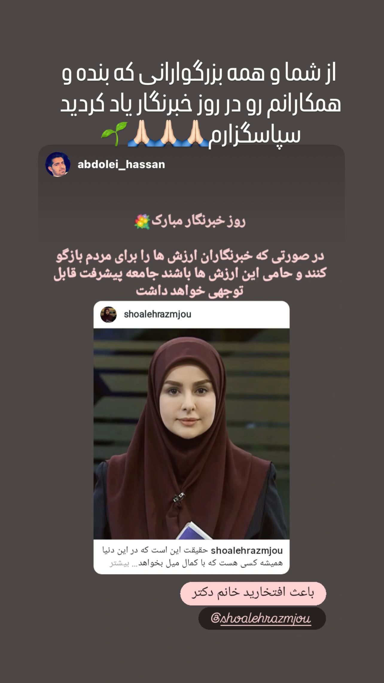  جدید ترین استوری اینستاگرام شعله رزمجو