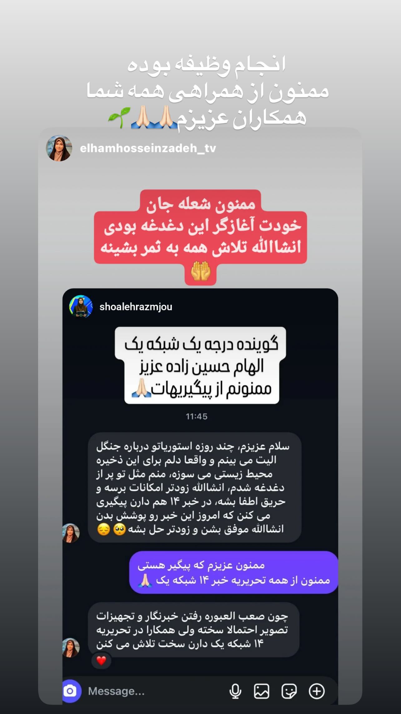  جدید ترین استوری اینستاگرام شعله رزمجو