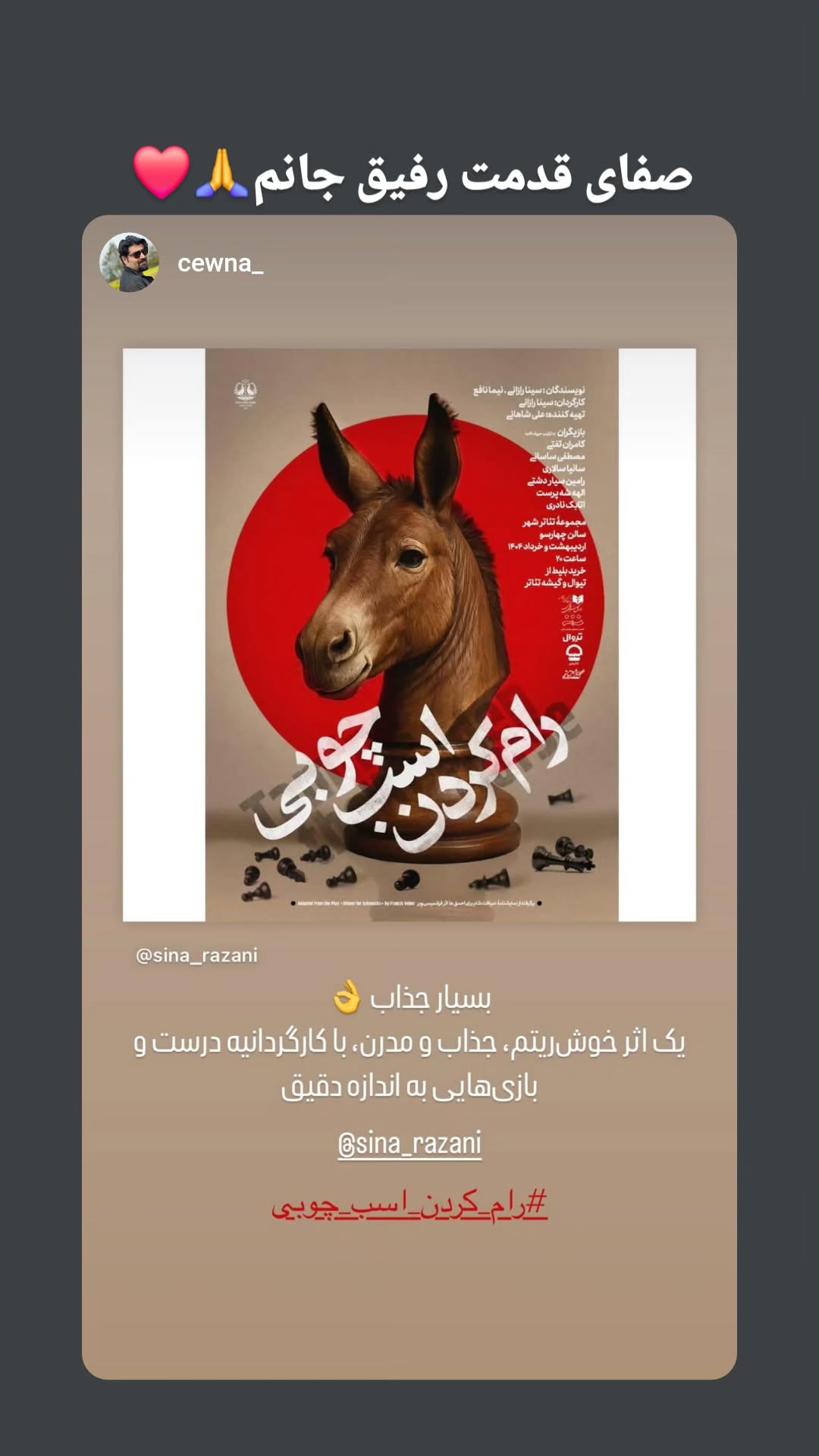  جدید ترین استوری اینستاگرام سینا رازانی