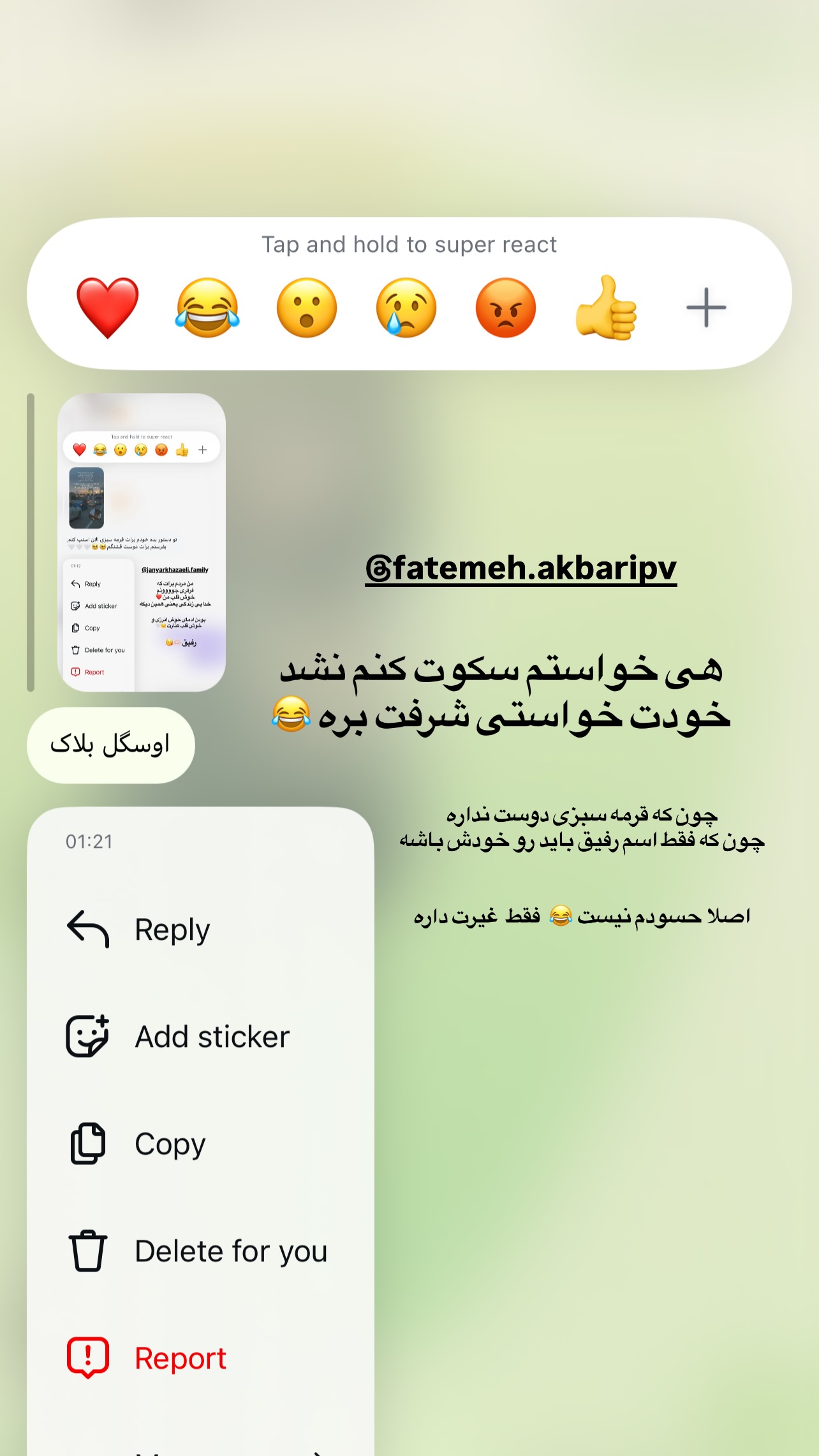  جدید ترین استوری اینستاگرام سهیلا گیوه چی