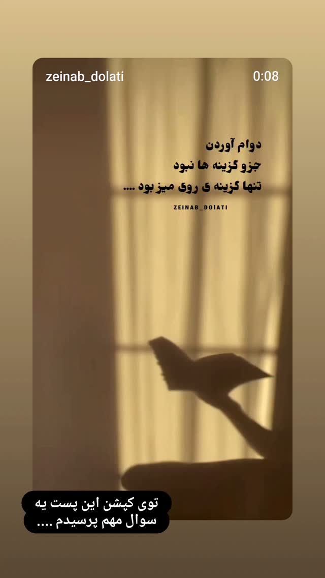  جدید ترین استوری اینستاگرام زینب دولتی